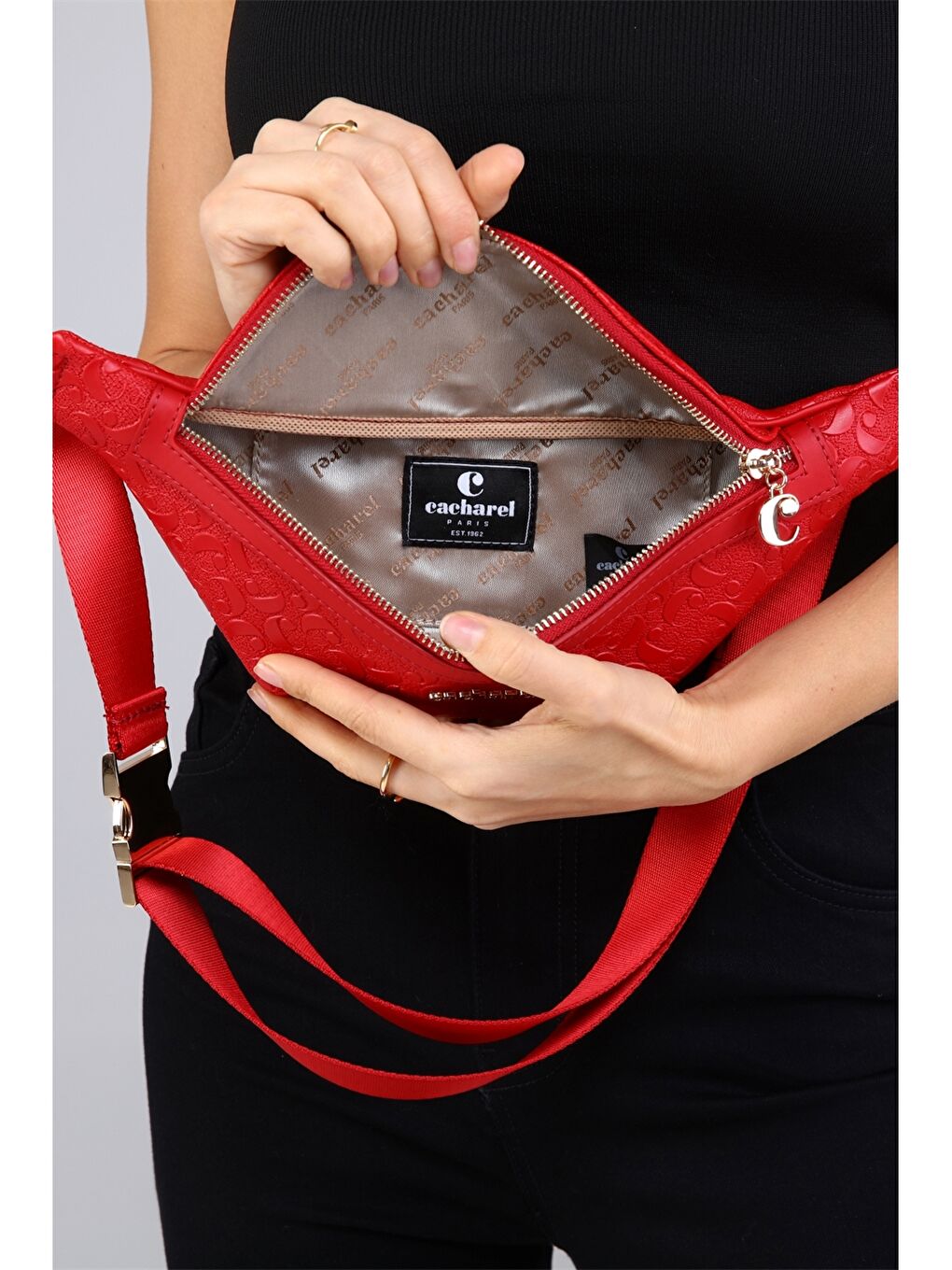 Kırmızı Desenli Kadın Bel Çantası-4