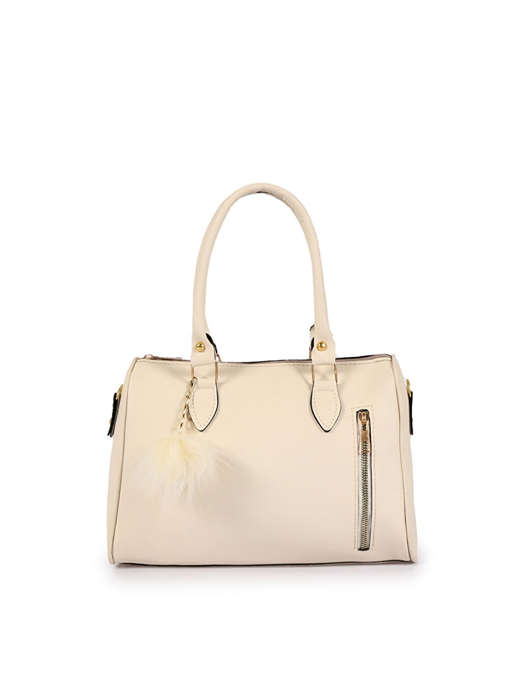 Ekru Deri Görünümlü Kadın Omuz Çantası-1