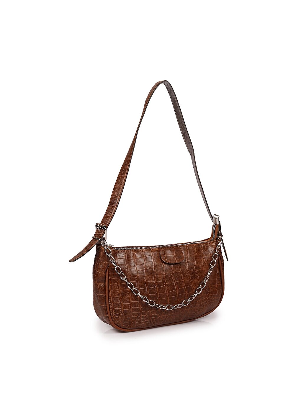 Ekru Zincir Detaylı Kadın Baget Çanta