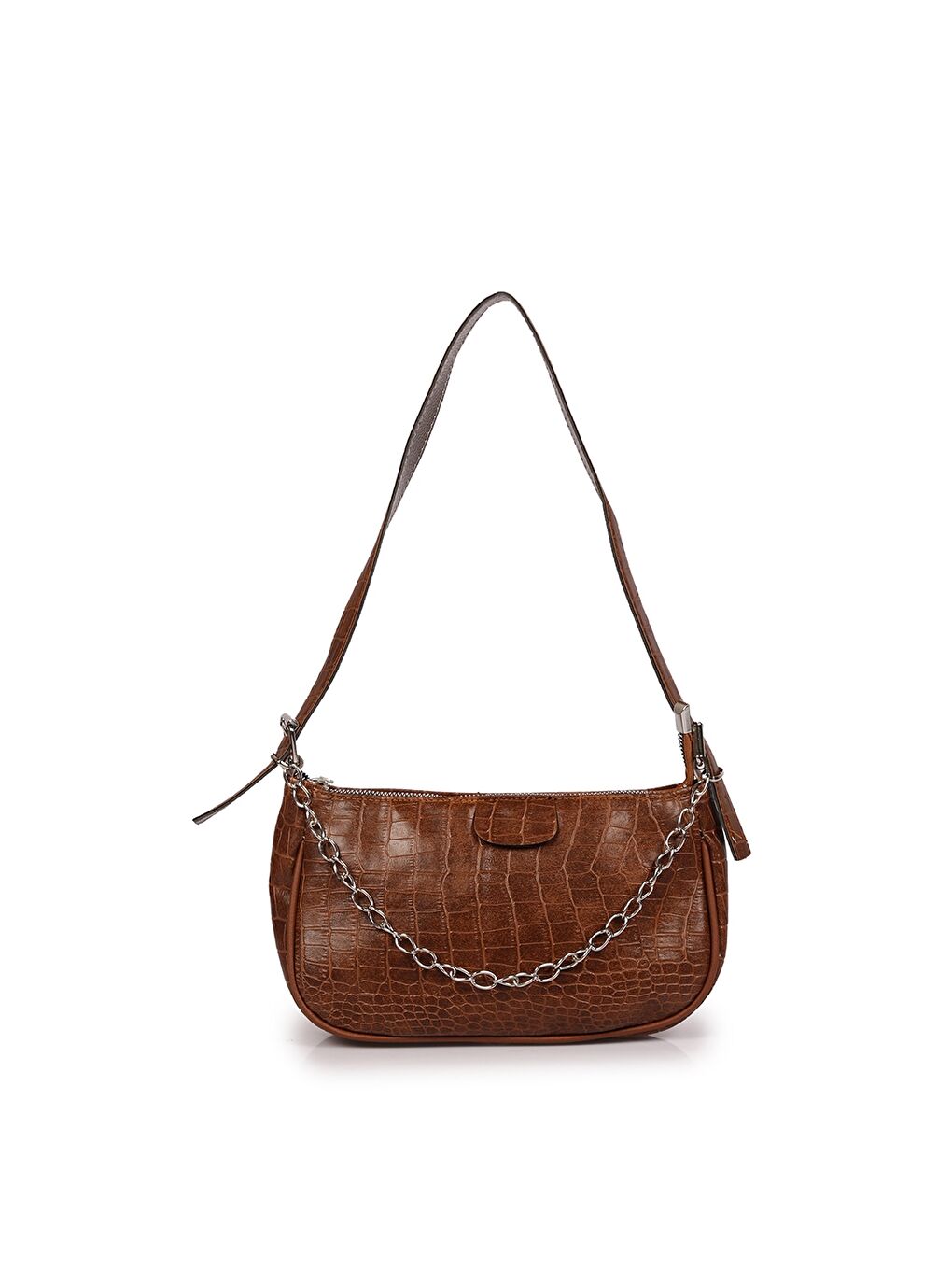 Ekru Zincir Detaylı Kadın Baget Çanta-1