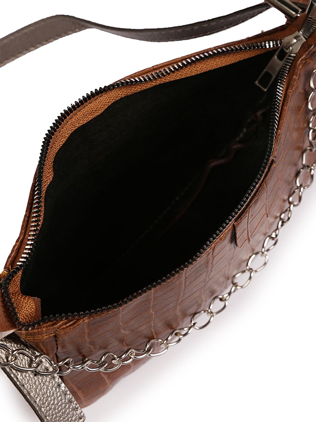 Ekru Zincir Detaylı Kadın Baget Çanta-3