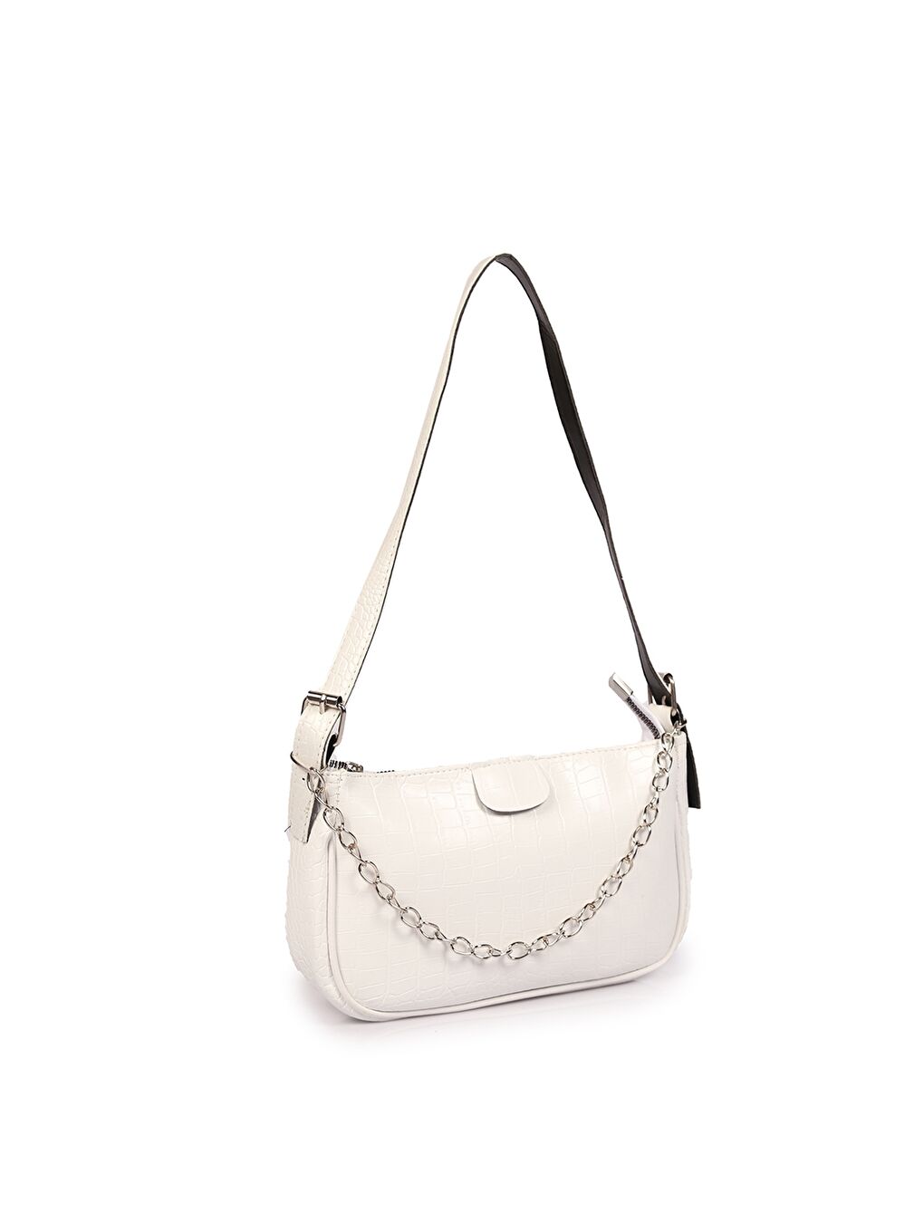 Beyaz Zincir Detaylı Kadın Baget Çanta