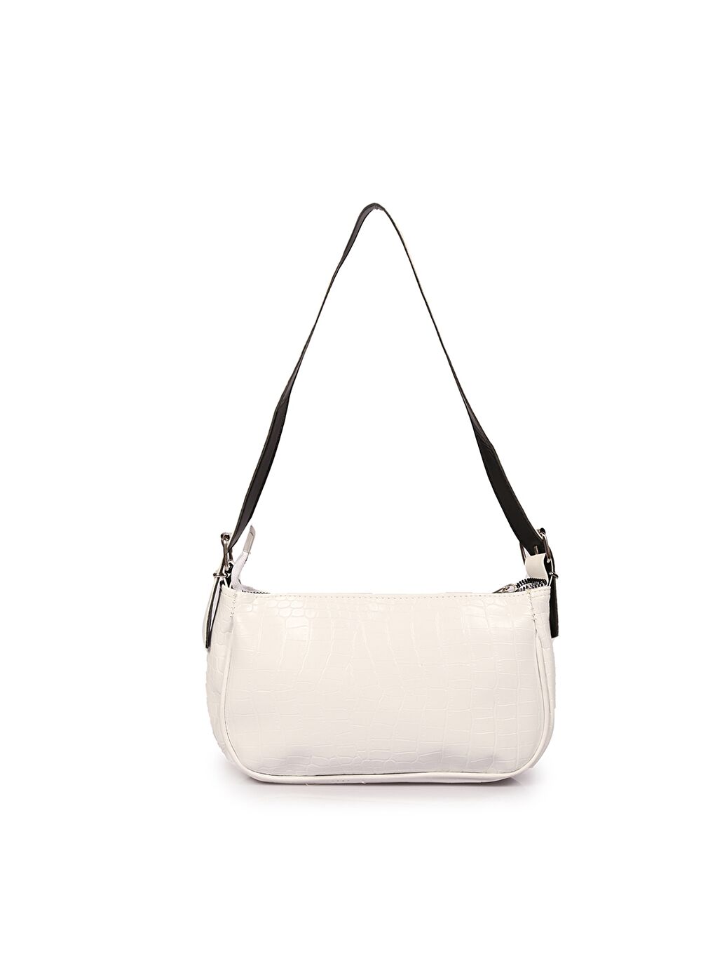 Beyaz Zincir Detaylı Kadın Baget Çanta-2