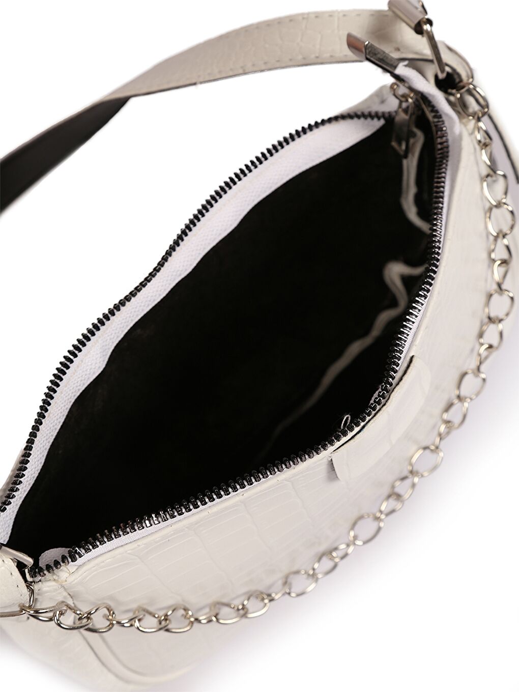 Beyaz Zincir Detaylı Kadın Baget Çanta-3