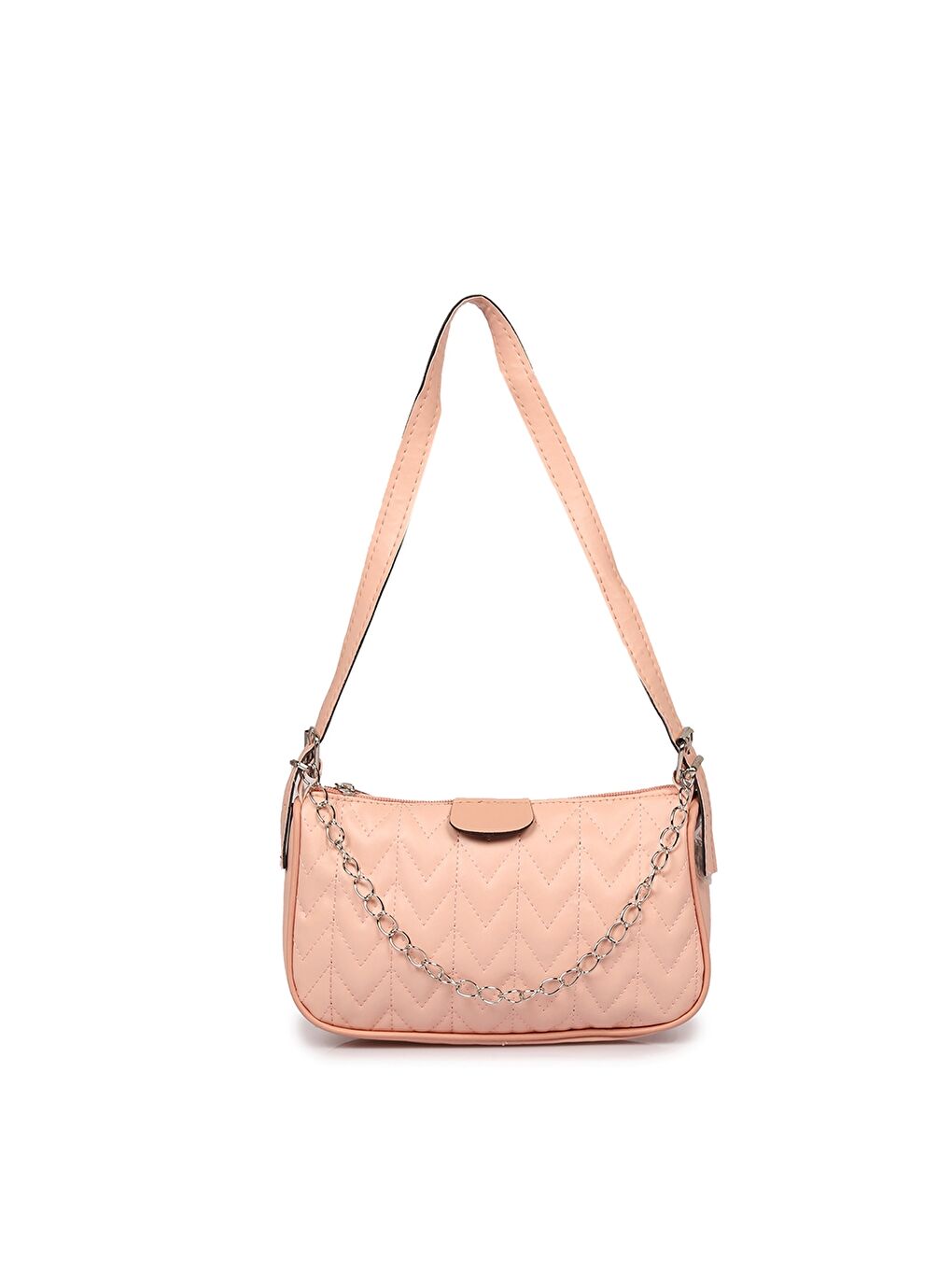 Pembe Zincir Detaylı Kadın Baget Çanta-1