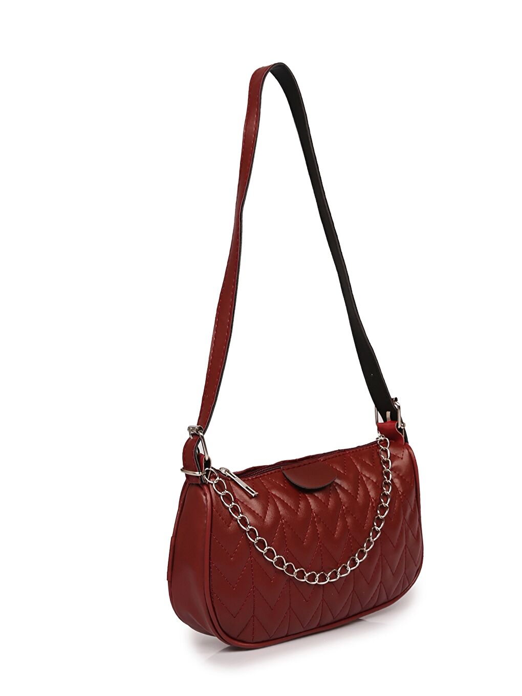 Kırmızı Zincir Detaylı Kadın Baget Çanta-2