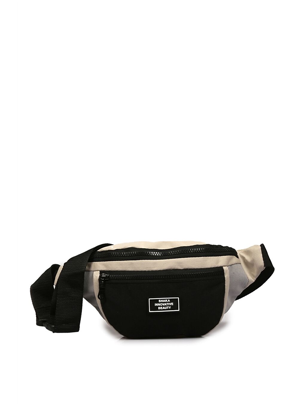 Siyah Etiket Baskılı Kadın Bel Çantası