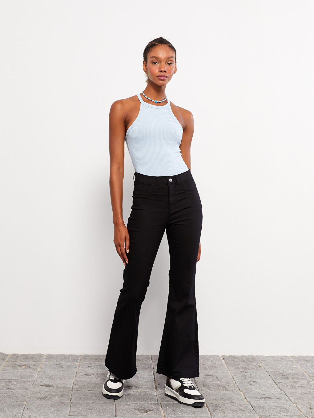 Mavi Kadın Halter Yaka Düz Crop-2