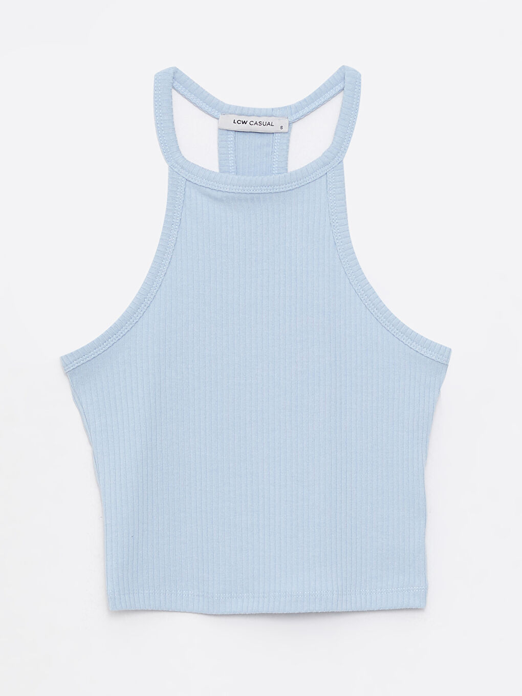 Mavi Kadın Halter Yaka Düz Crop-5