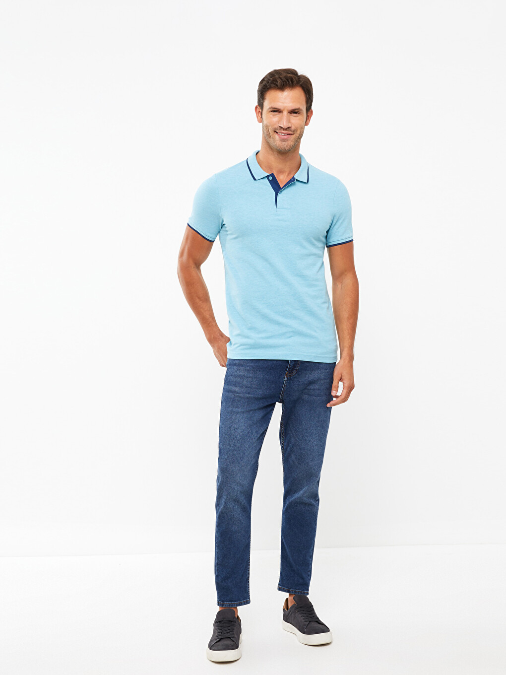 Polo Neck Short Sleeve Pique Men's T-shirt-2