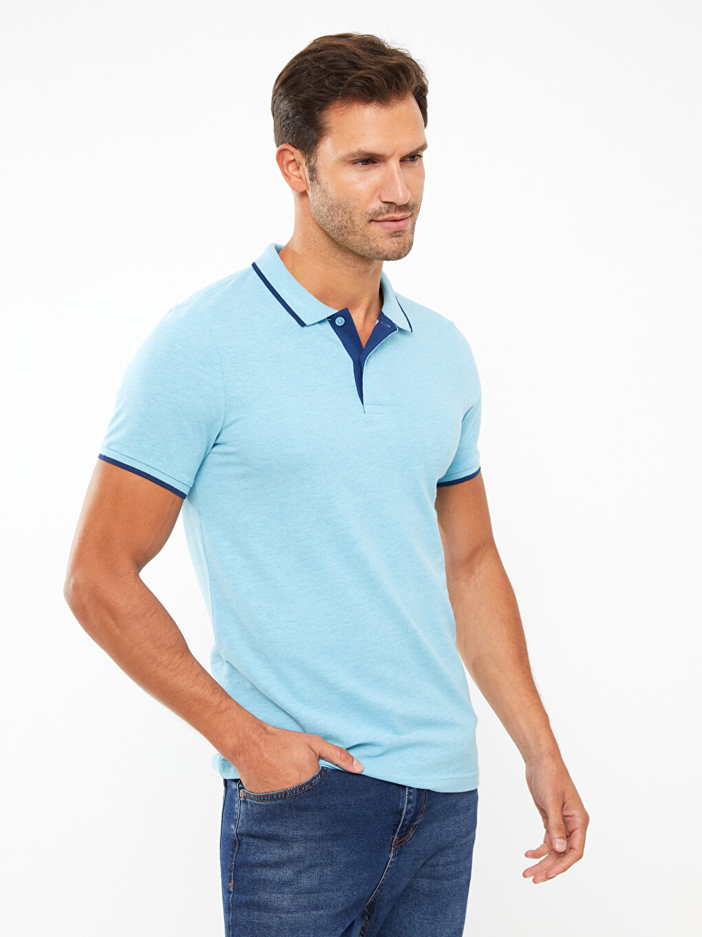 Polo Neck Short Sleeve Pique Men's T-shirt-3