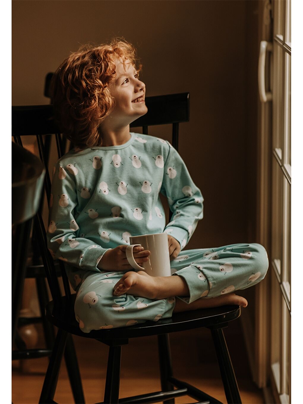 Mavi Bisiklet Yaka Baskılı Uzun Kollu Erkek Çocuk Pijama Takımı