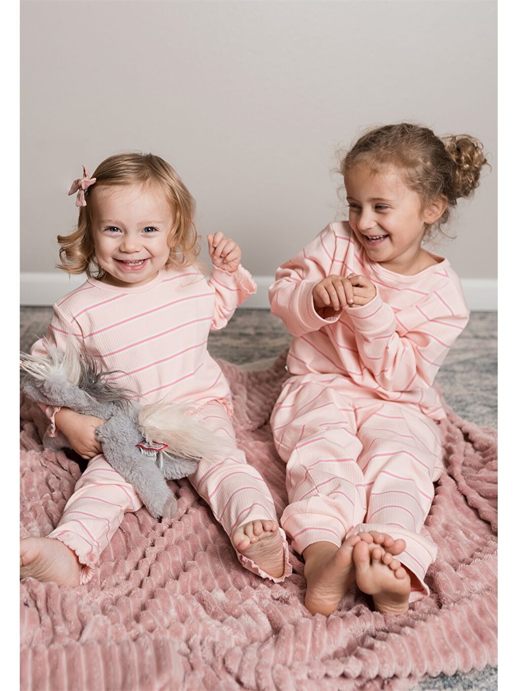 Turuncu Bisiklet Yaka Çizgili Uzun Kollu Kız Çocuk Pijama Takımı-1