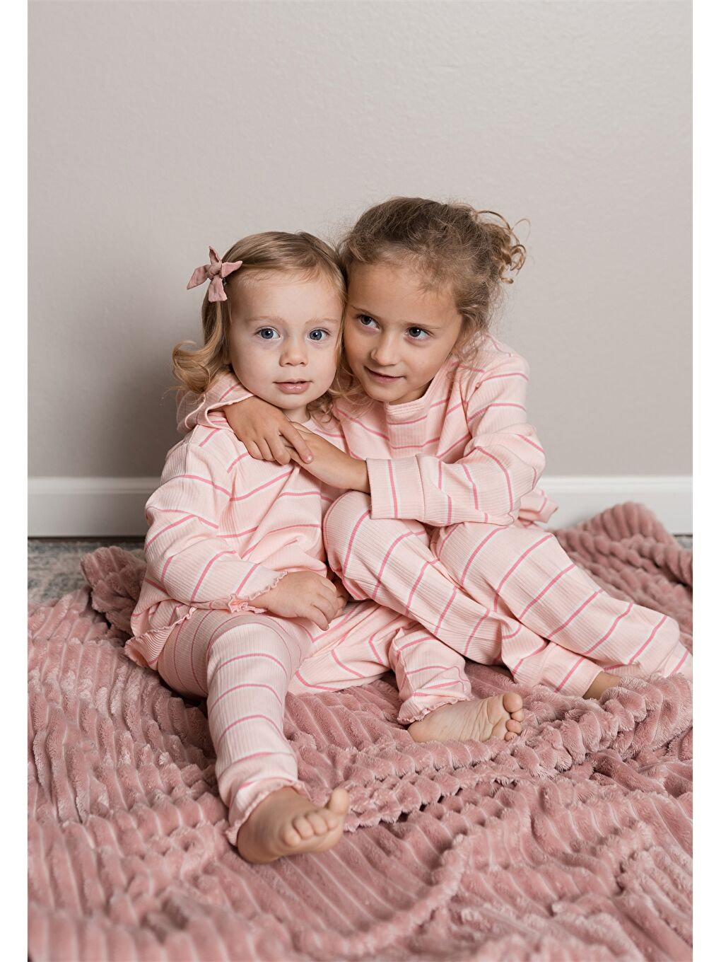 Turuncu Bisiklet Yaka Çizgili Uzun Kollu Kız Çocuk Pijama Takımı