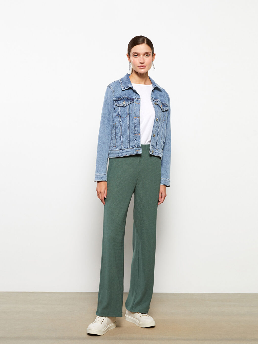 Yeşil Kadın Beli Lastikli Düz Eşofman Altı