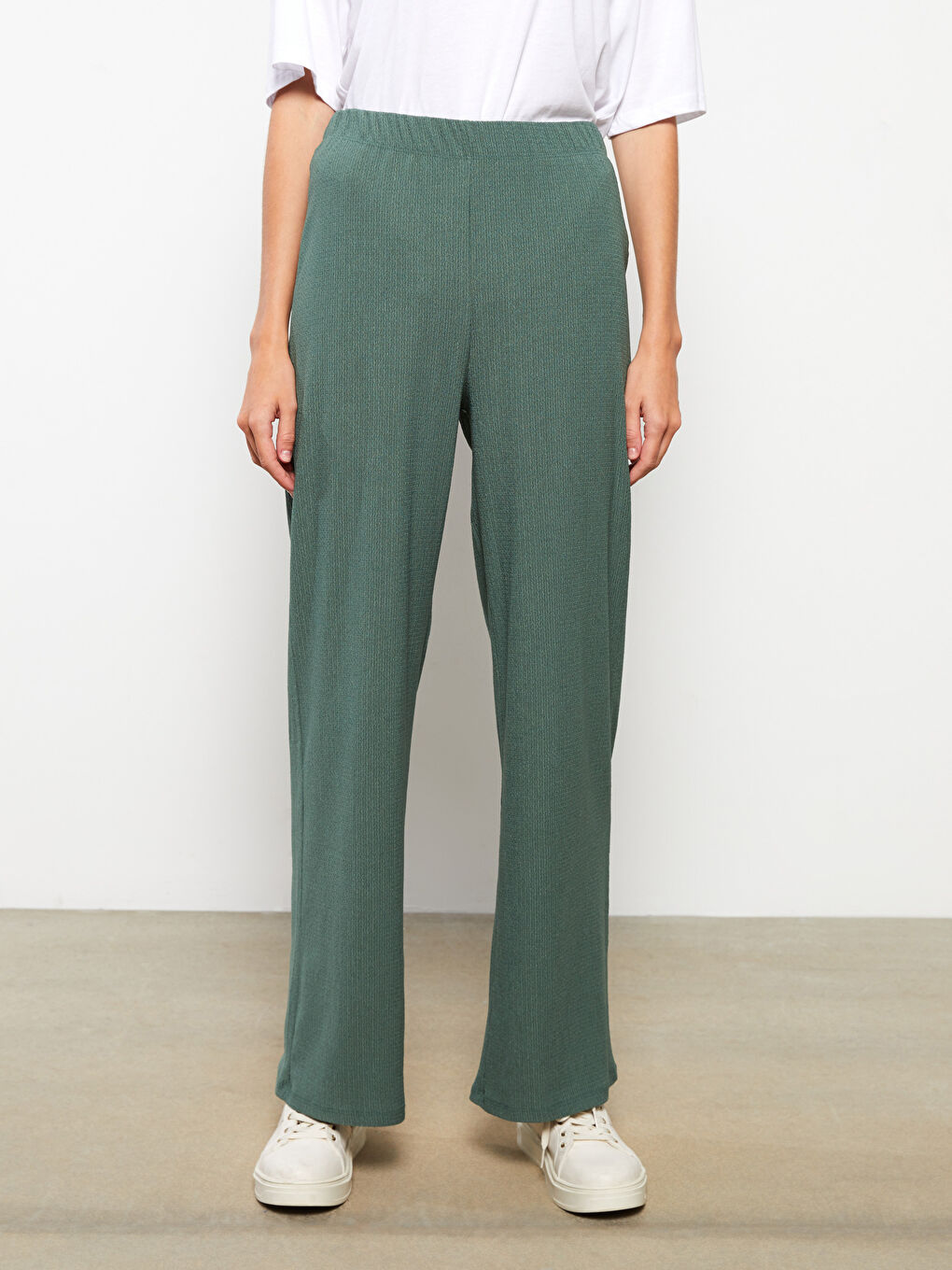 Yeşil Kadın Beli Lastikli Düz Eşofman Altı-2