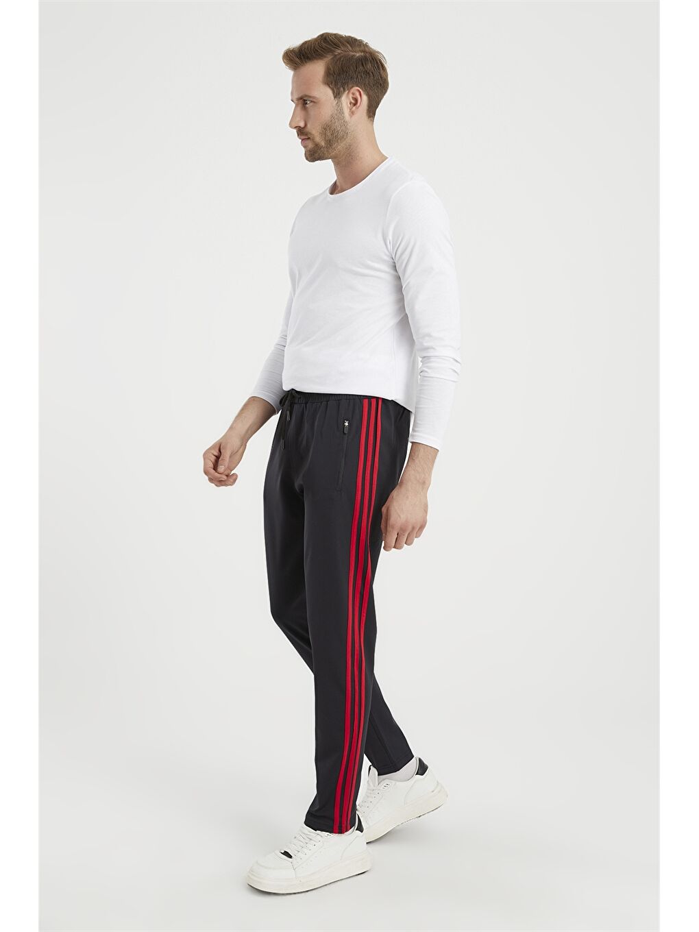 Kırmızı Slim Fit Şerit Detaylı Eşofman Altı