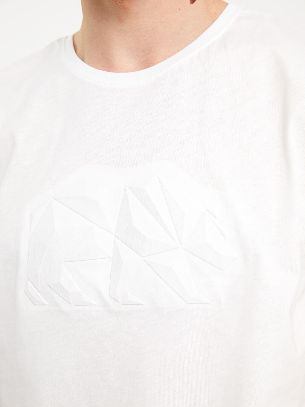 Beyaz Bisiklet Yaka Kısa Kollu Baskılı Erkek Tişört-3