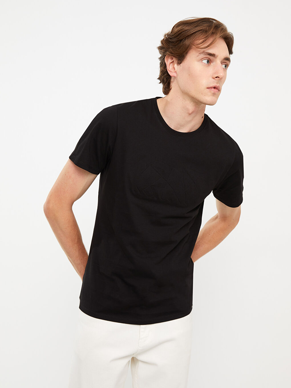 Siyah Bisiklet Yaka Kısa Kollu Baskılı Erkek Tişört