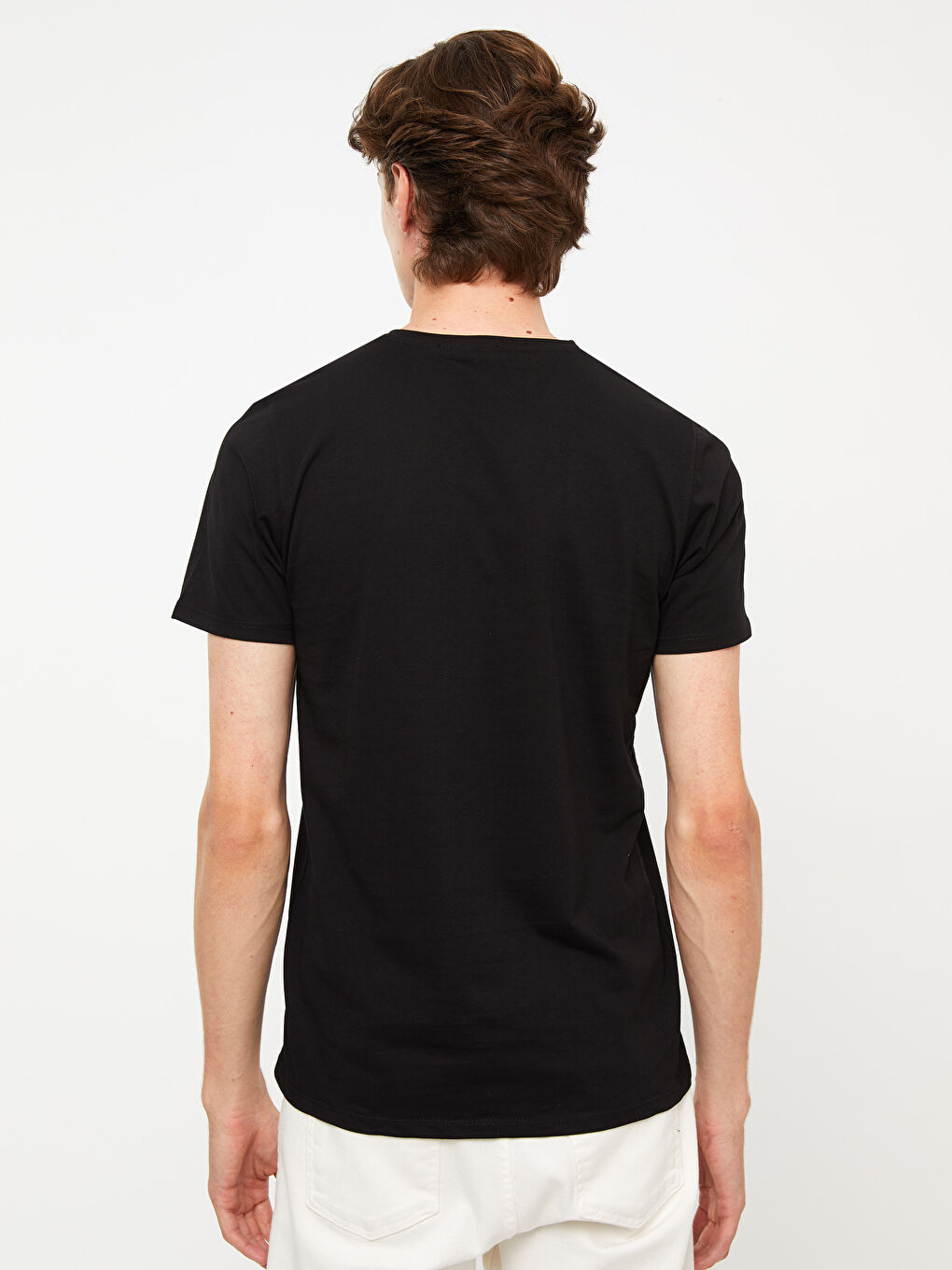 Siyah Bisiklet Yaka Kısa Kollu Baskılı Erkek Tişört-4