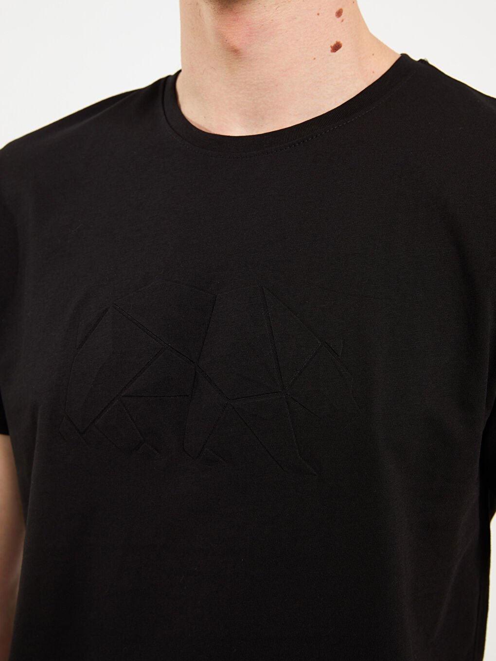 Siyah Bisiklet Yaka Kısa Kollu Baskılı Erkek Tişört-3