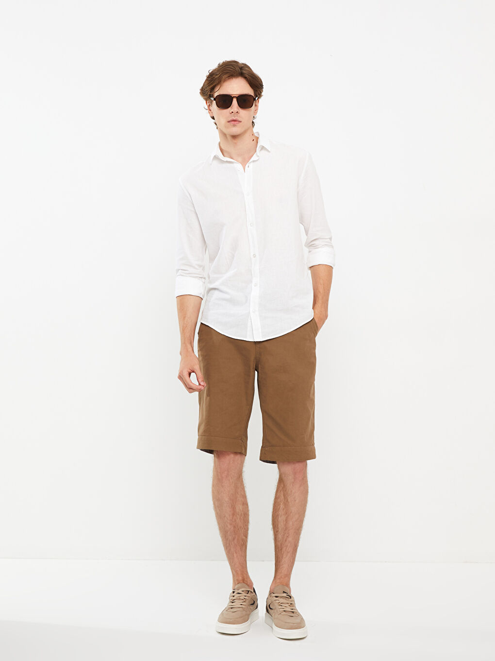 Kahverengi Standart Kalıp Erkek Bermuda Şort-1