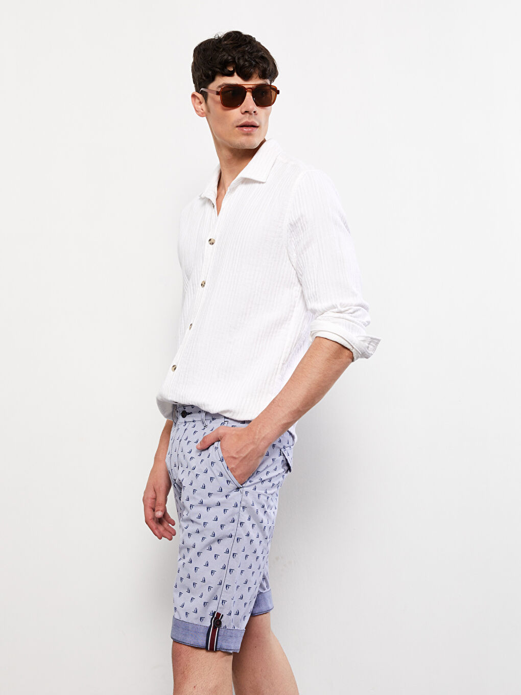 Mavi Standart Kalıp Erkek Bermuda Şort