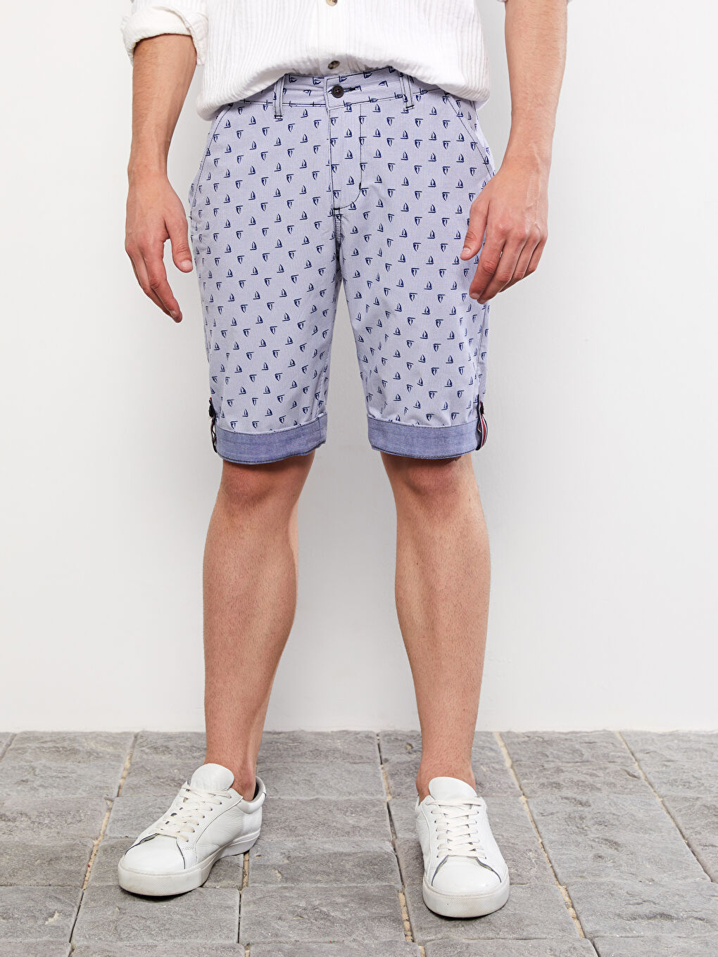 Mavi Standart Kalıp Erkek Bermuda Şort-4