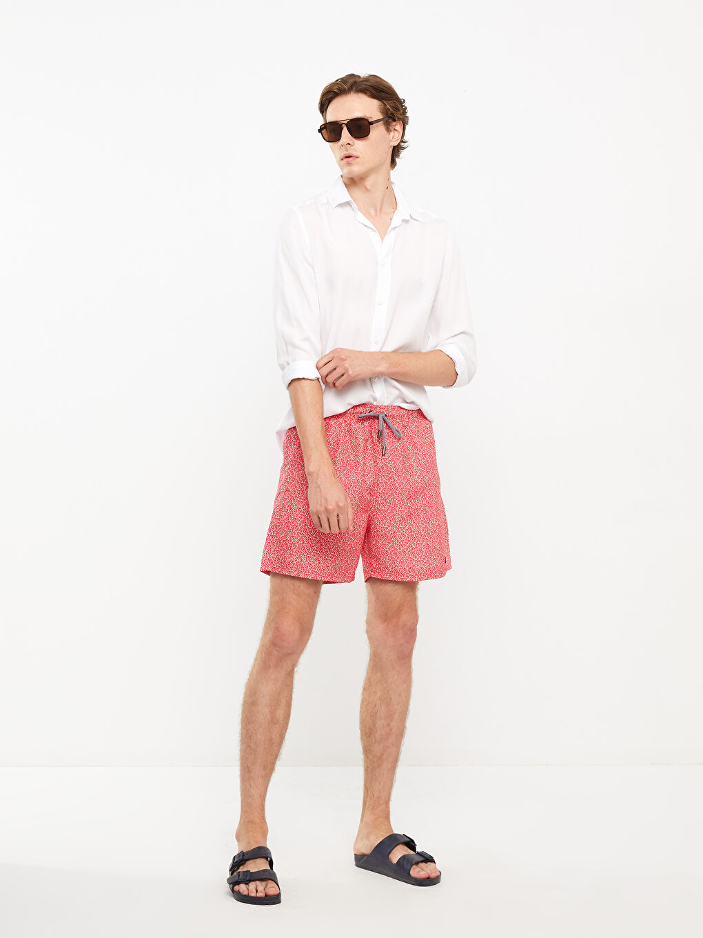 Kırmızı Kısa Boy Desenli Erkek Deniz Şortu-1