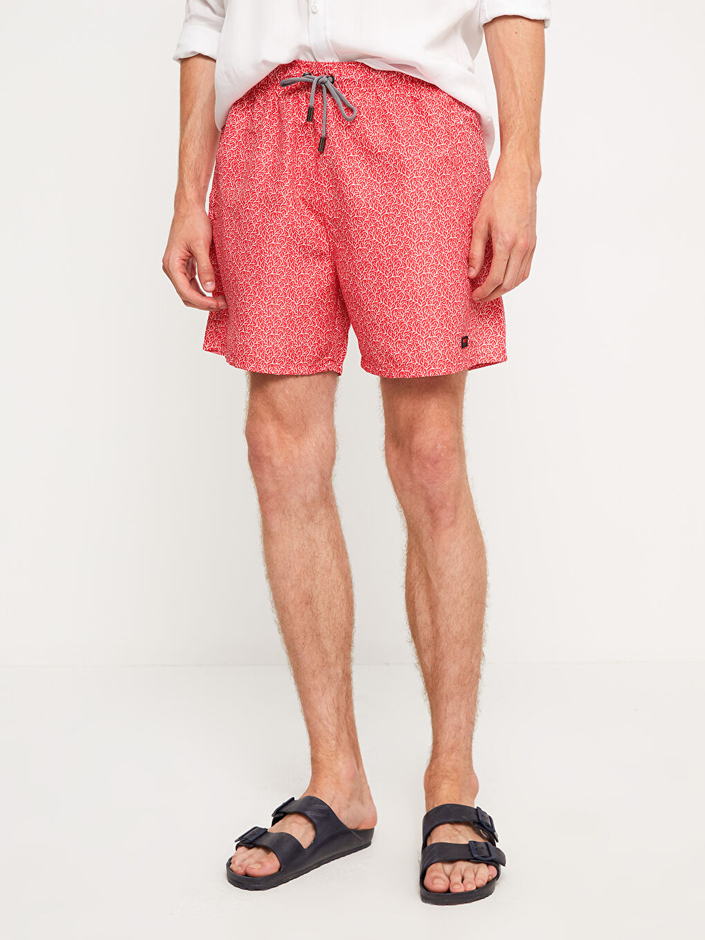 Kırmızı Kısa Boy Desenli Erkek Deniz Şortu-2