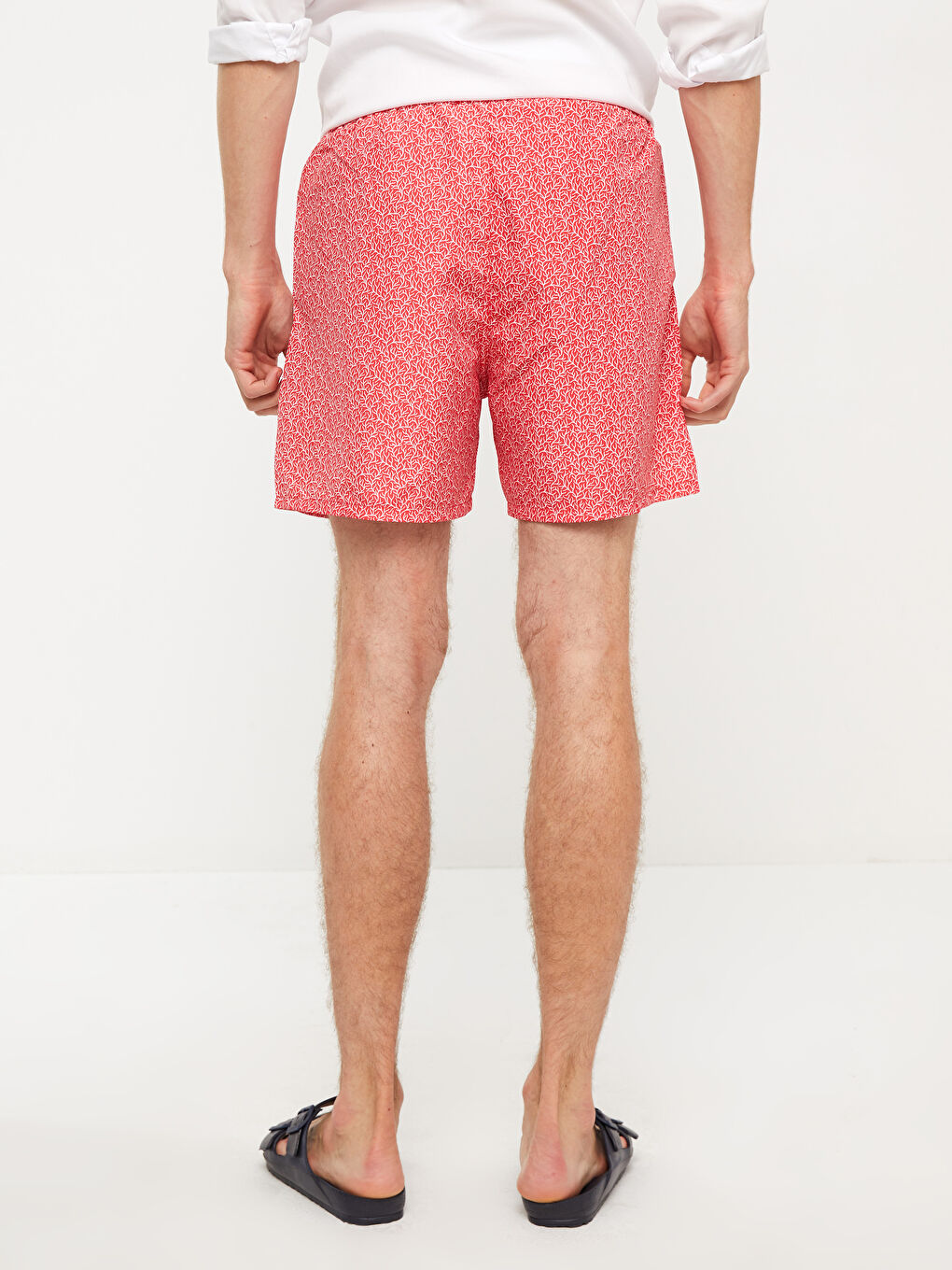 Kırmızı Kısa Boy Desenli Erkek Deniz Şortu-3