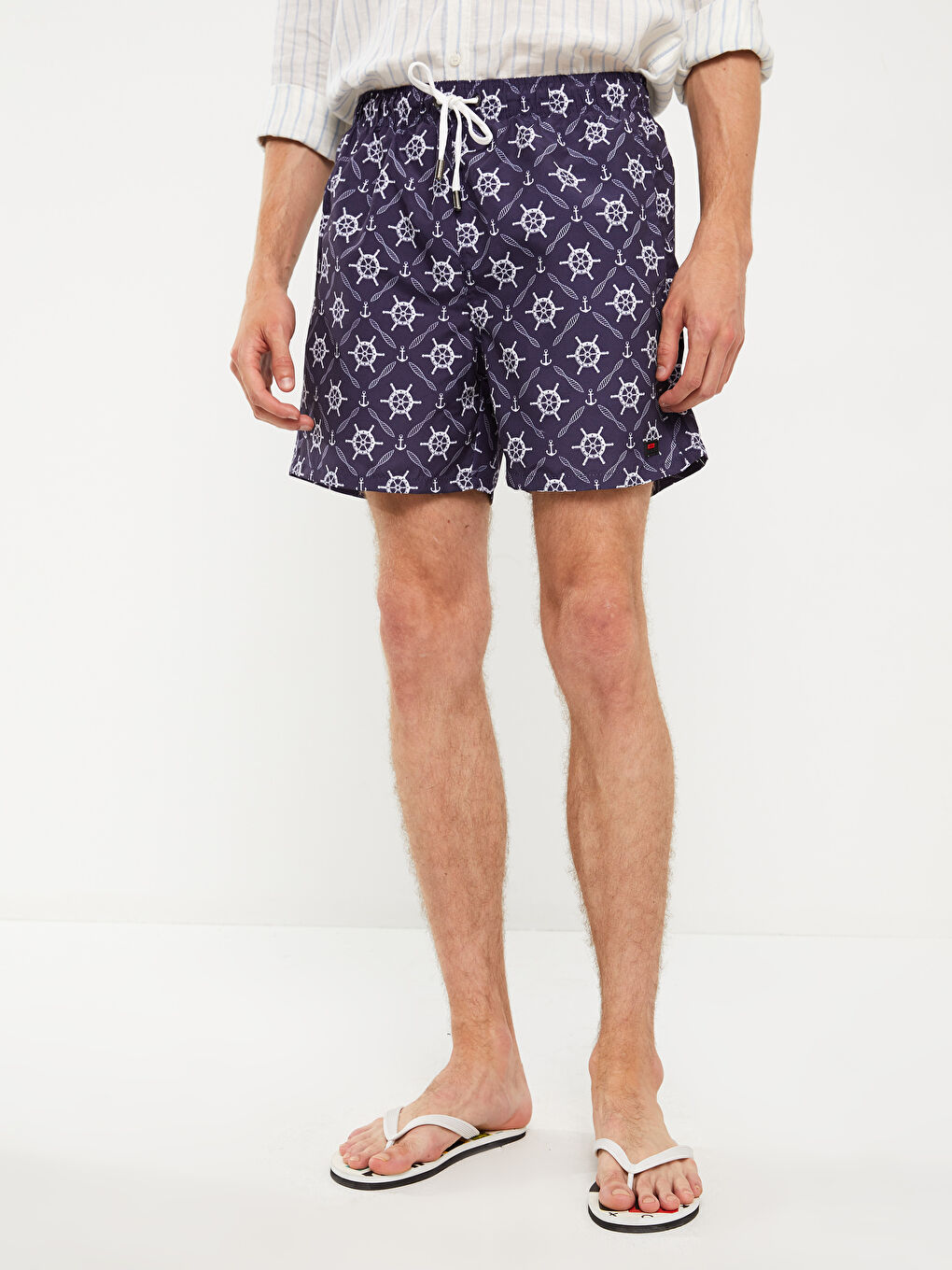 Lacivert Kısa Boy Desenli Erkek Deniz Şortu-2