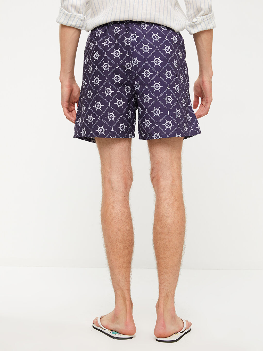 Lacivert Kısa Boy Desenli Erkek Deniz Şortu-3