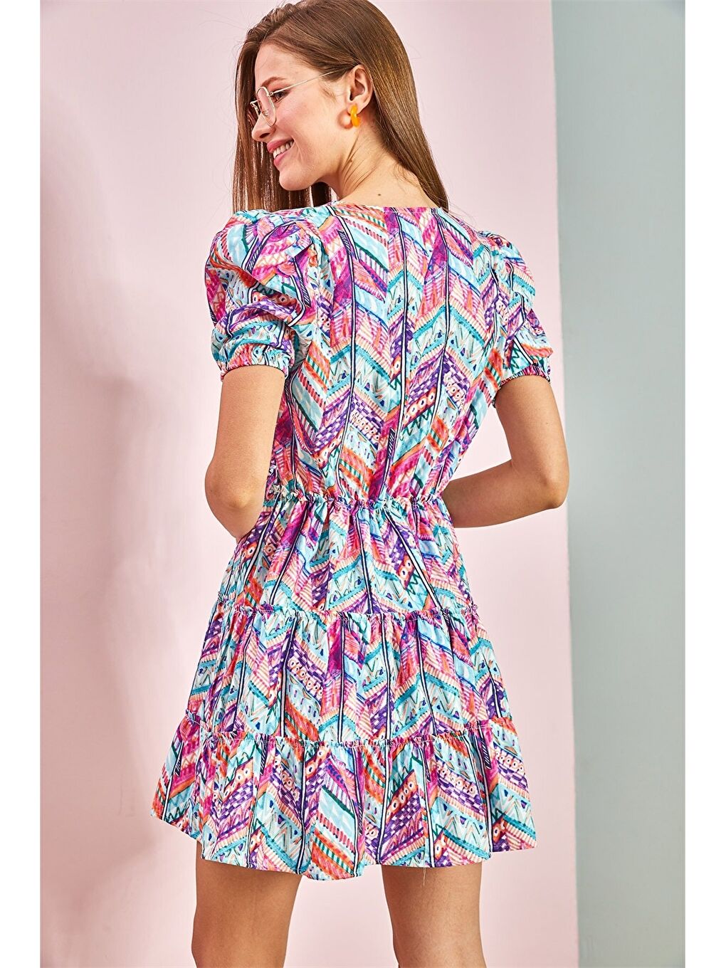 Σταυρωτό Φόρεμα Με Σχέδια Κοντό Μανίκι για Γυναίκες-3