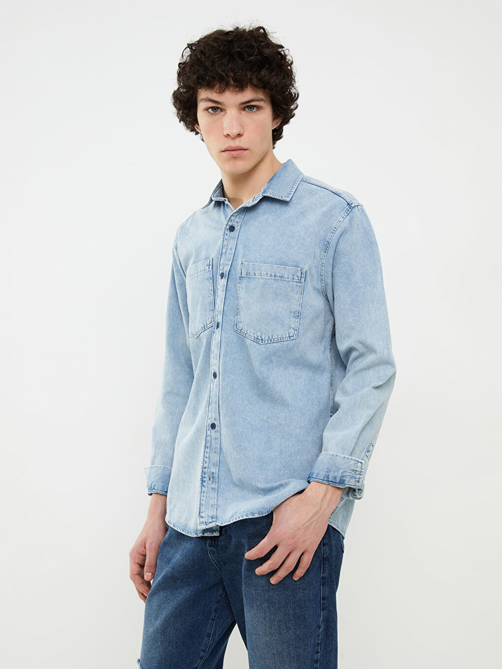 Relaxed Fit Long Sleeve Men's Denim Shirt
