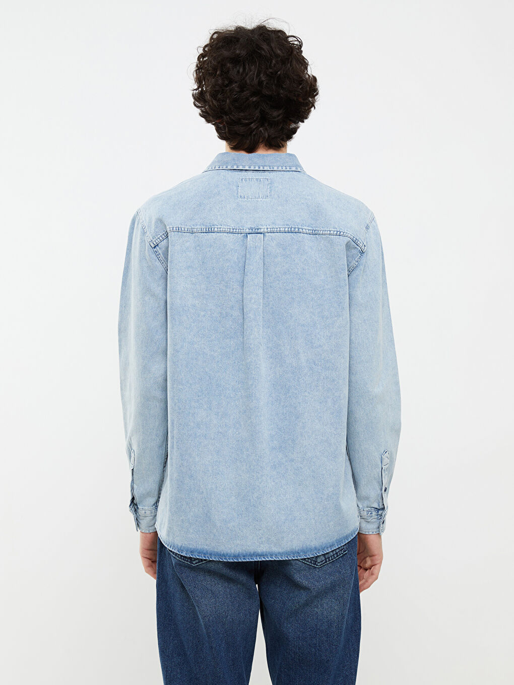 Relaxed Fit Long Sleeve Men's Denim Shirt-4