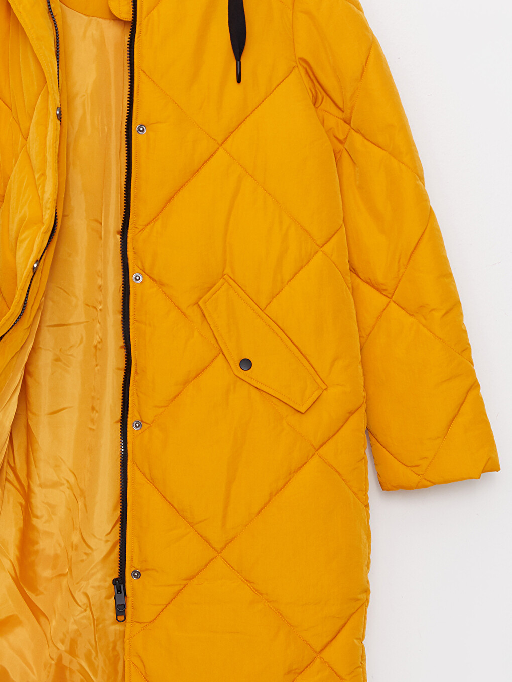 Hooded Plain Pocket Detailed Long Sleeve Thick Women's Down Jacket-8