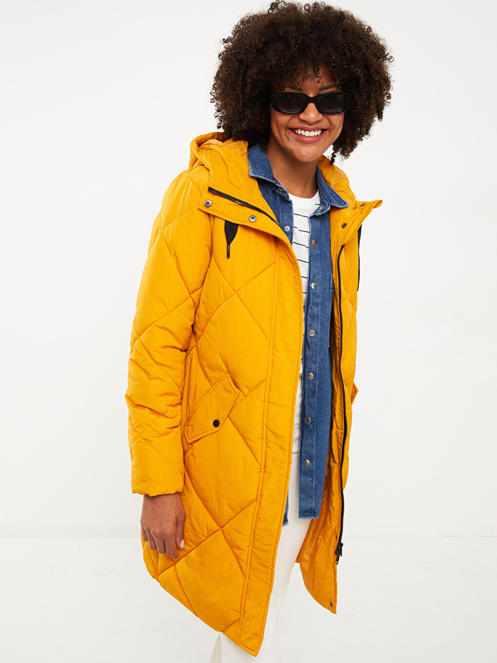 Hooded Plain Pocket Detailed Long Sleeve Thick Women's Down Jacket