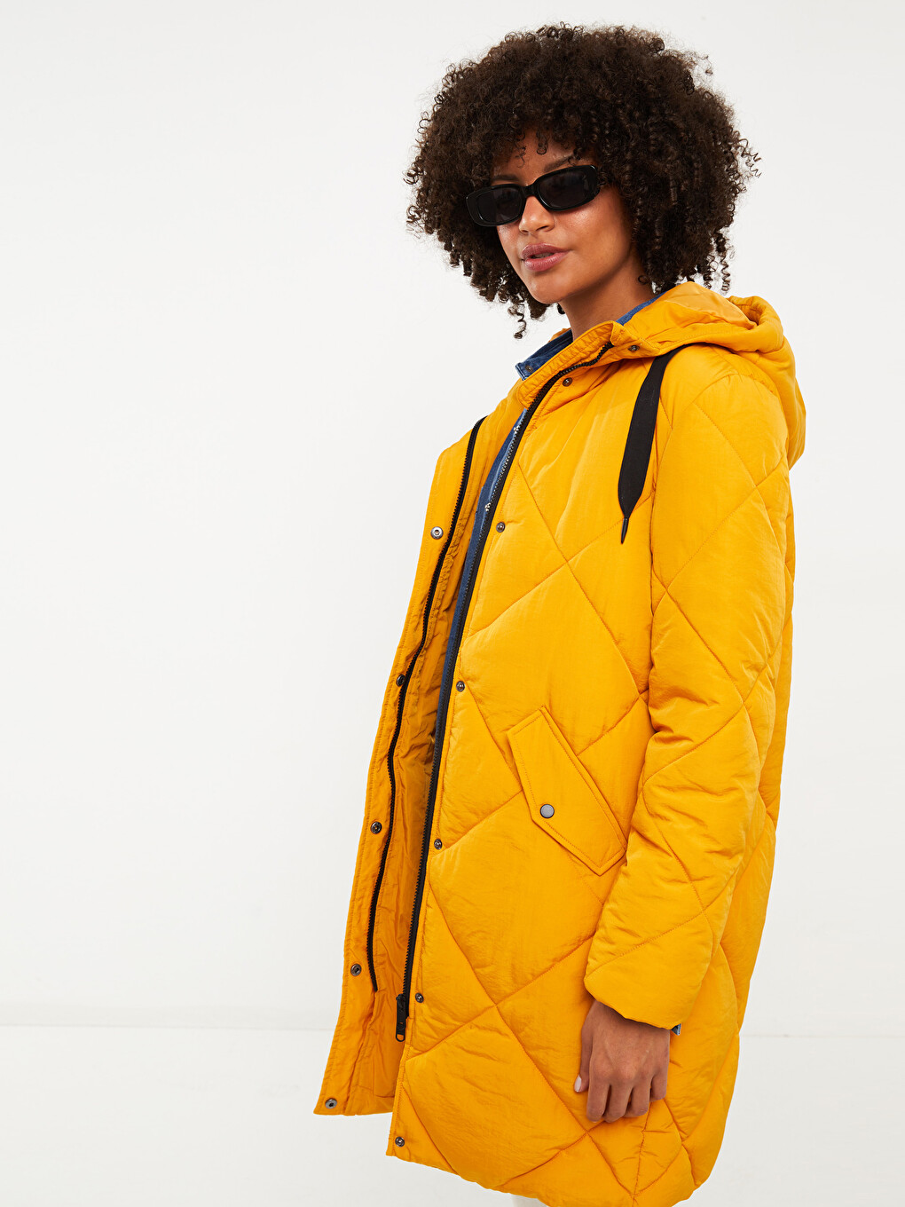Hooded Plain Pocket Detailed Long Sleeve Thick Women's Down Jacket-1