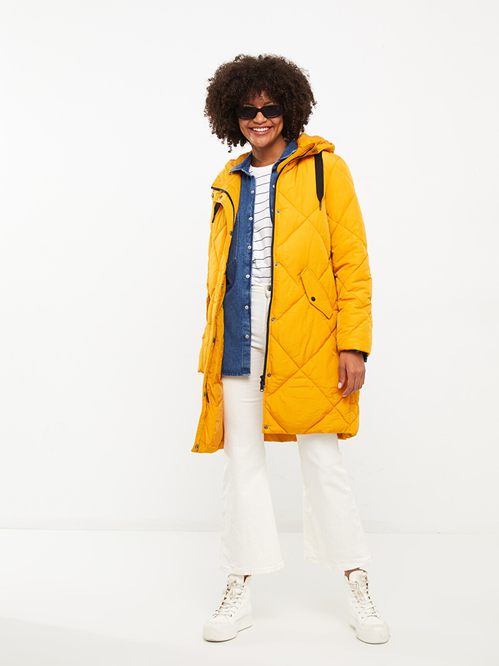Hooded Plain Pocket Detailed Long Sleeve Thick Women's Down Jacket-2