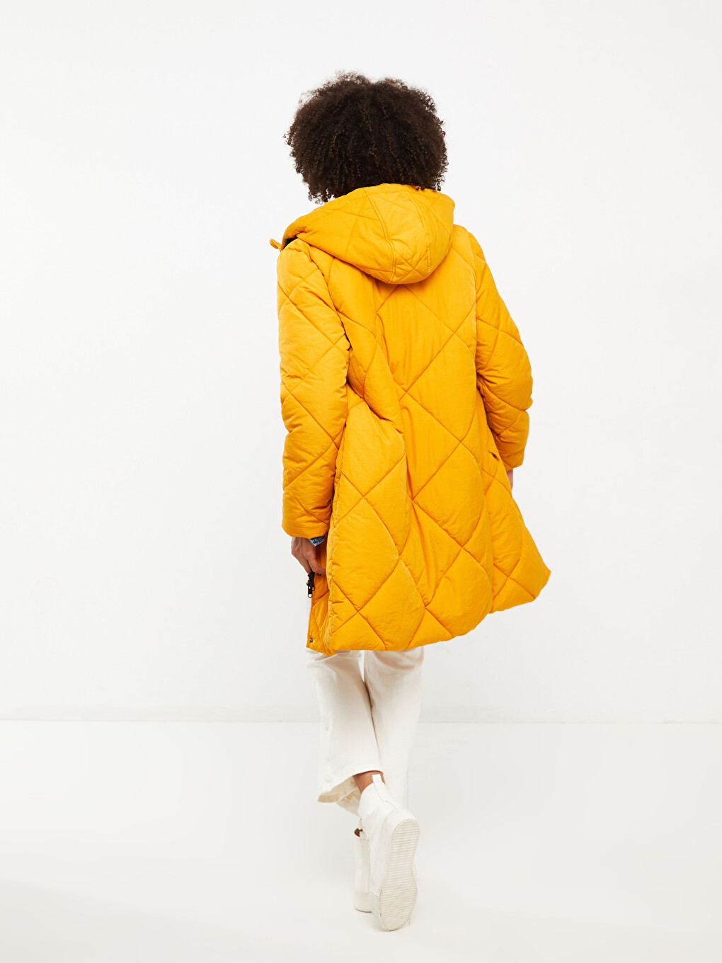 Hooded Plain Pocket Detailed Long Sleeve Thick Women's Down Jacket-5