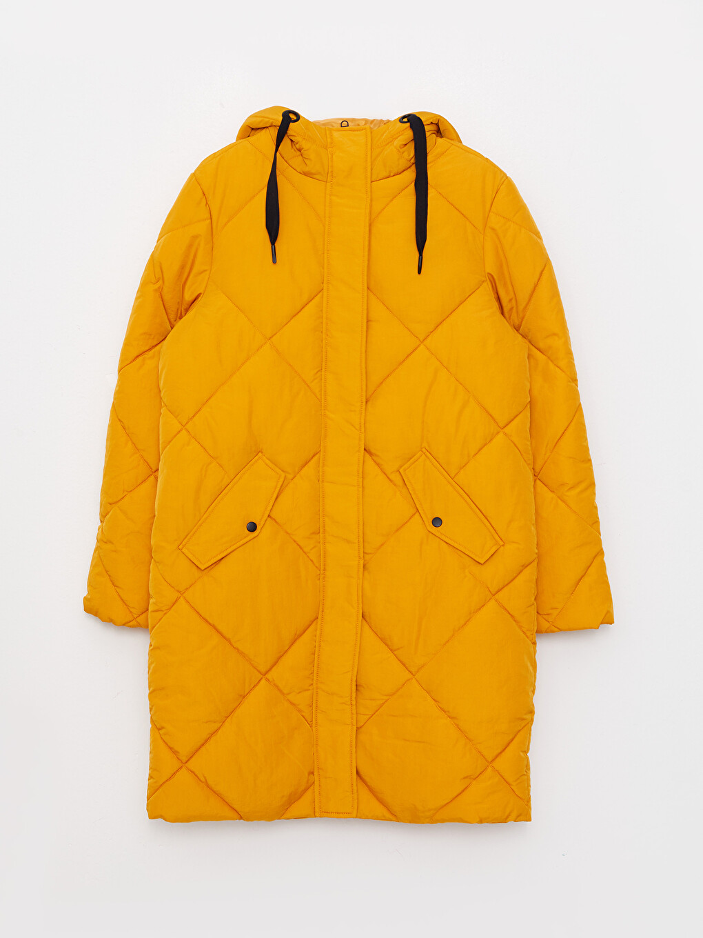 Hooded Plain Pocket Detailed Long Sleeve Thick Women's Down Jacket-6