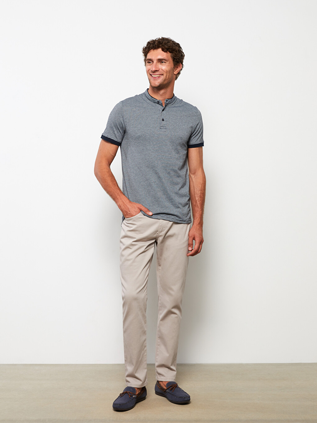 Pantaloni Slim Fit Din Țesătură Dobby Pentru Bărbați-1