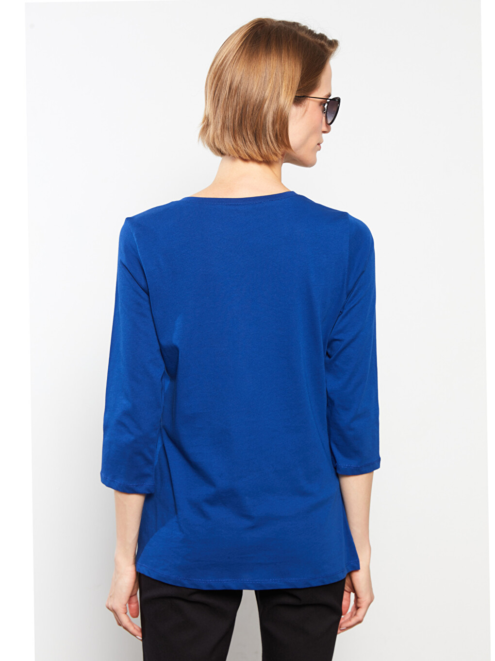 Crew Neck Plain Cotton Women's Blouse-4
