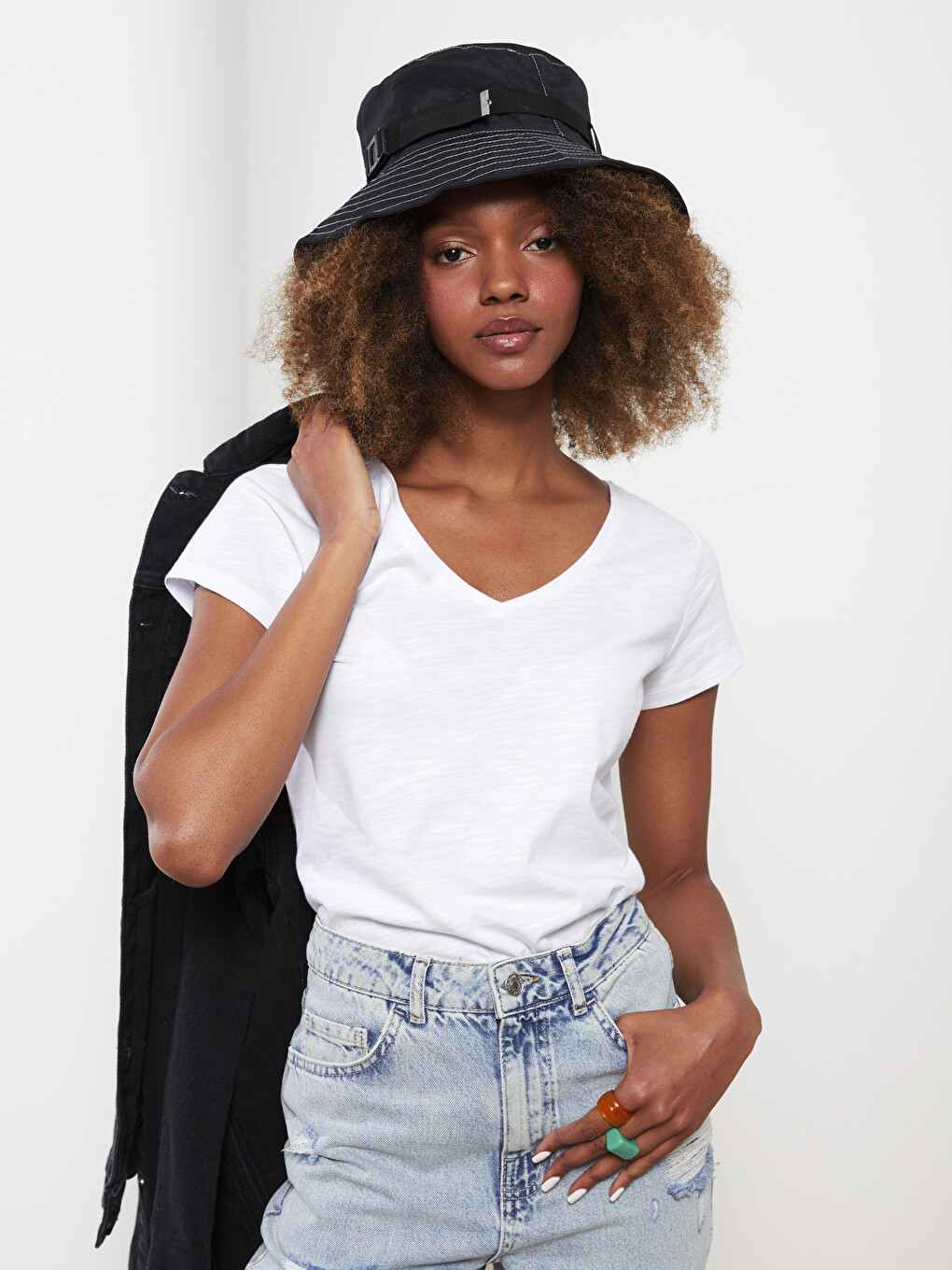 V Neck Straight Short Sleeve Cotton Women's T-shirt