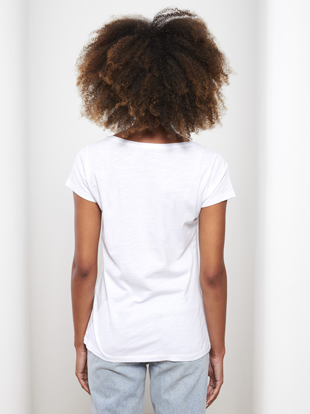 V Neck Straight Short Sleeve Cotton Women's T-shirt-4