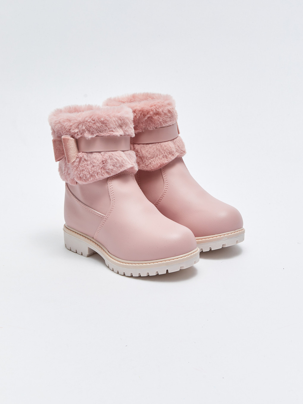  Bottes pour Filles en Similicuir avec Détails en Peluche et Fermeture Éclair