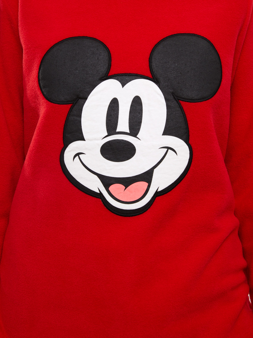 Kırmızı Bisiklet Yaka Mickey Mouse Baskılı Uzun Kollu Polar Kadın Pijama Takımı-3