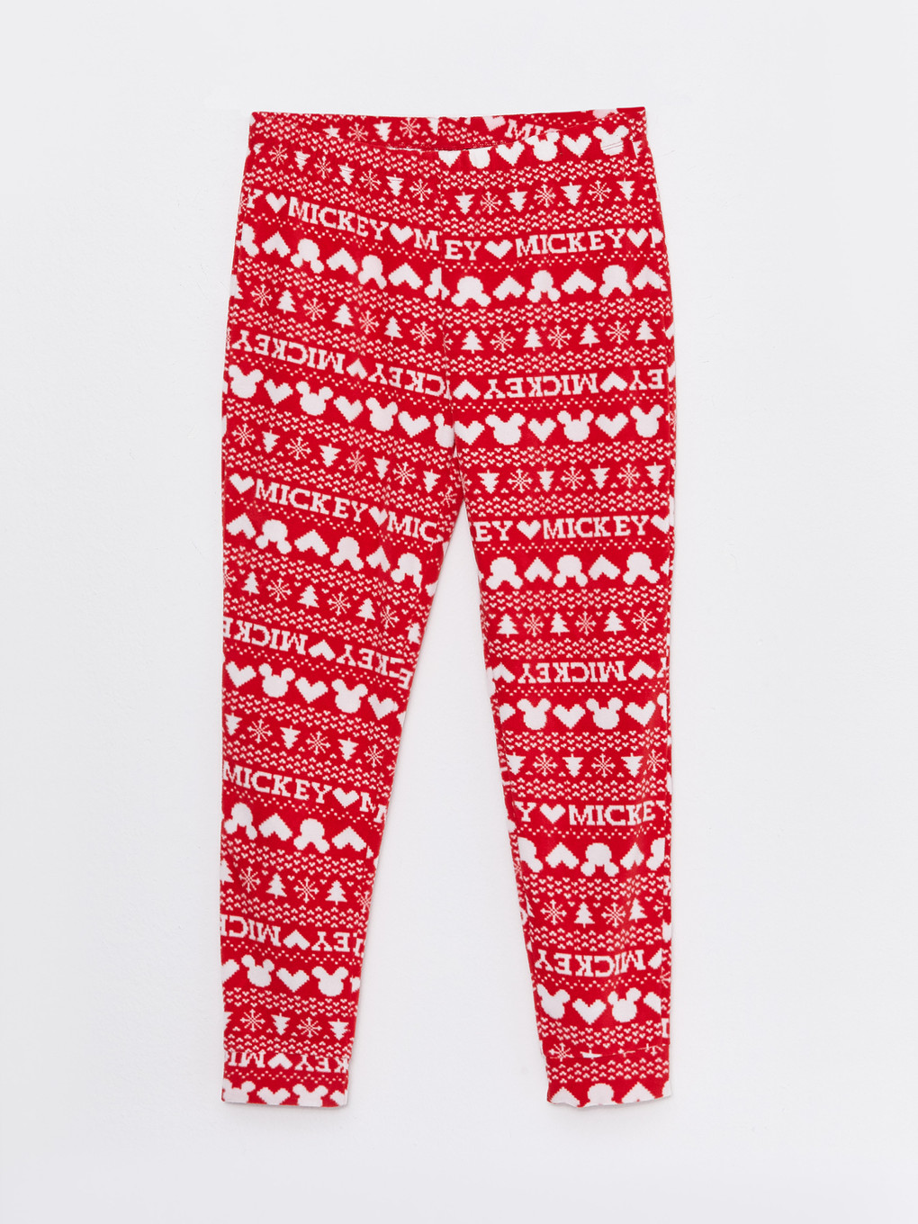 Kırmızı Bisiklet Yaka Mickey Mouse Baskılı Uzun Kollu Polar Kadın Pijama Takımı-7
