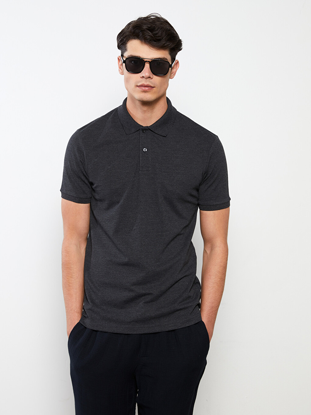 Polo Neck Short Sleeve Pique Men's T-shirt-1